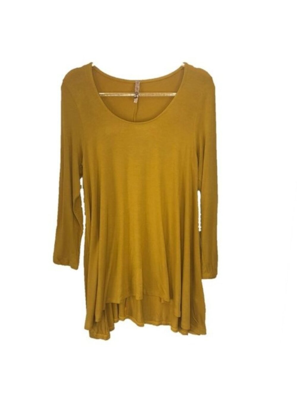 Yellow Gold Long Sleeve Tunic Top With Scoop Neck & Flowy Fit